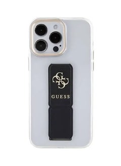 GUESS iPhone 15 Pro Max Case Grip stand Clear Back Cover with Saffiano Grip Leather and 4G Logo / Drop Protection / Easy Snap-On / Slim Profile - Black  - Image 3