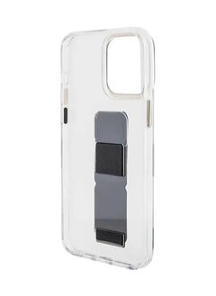 GUESS iPhone 15 Pro Max Case Grip stand Clear Back Cover with Saffiano Grip Leather and 4G Logo / Drop Protection / Easy Snap-On / Slim Profile - Black  - Image 5
