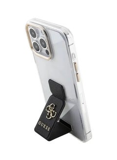 GUESS iPhone 15 Pro Max Case Grip stand Clear Back Cover with Saffiano Grip Leather and 4G Logo / Drop Protection / Easy Snap-On / Slim Profile - Black  - Image 2