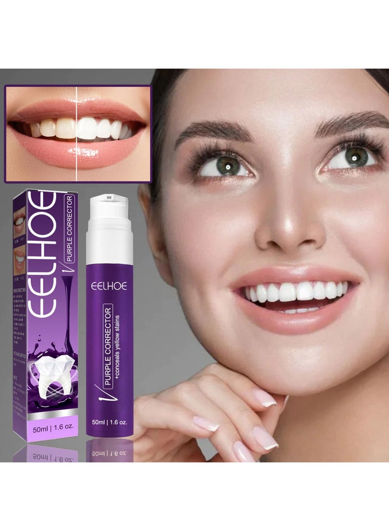 EELHOE Purple whitening toothpaste brightening color corrector teeth whitening for sensitive teeth 50ml true - Image 3