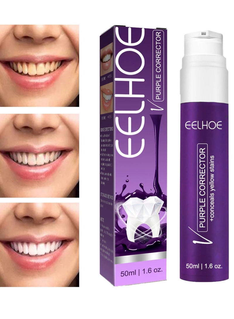 EELHOE Purple whitening toothpaste brightening color corrector teeth whitening for sensitive teeth 50ml true - Image 1