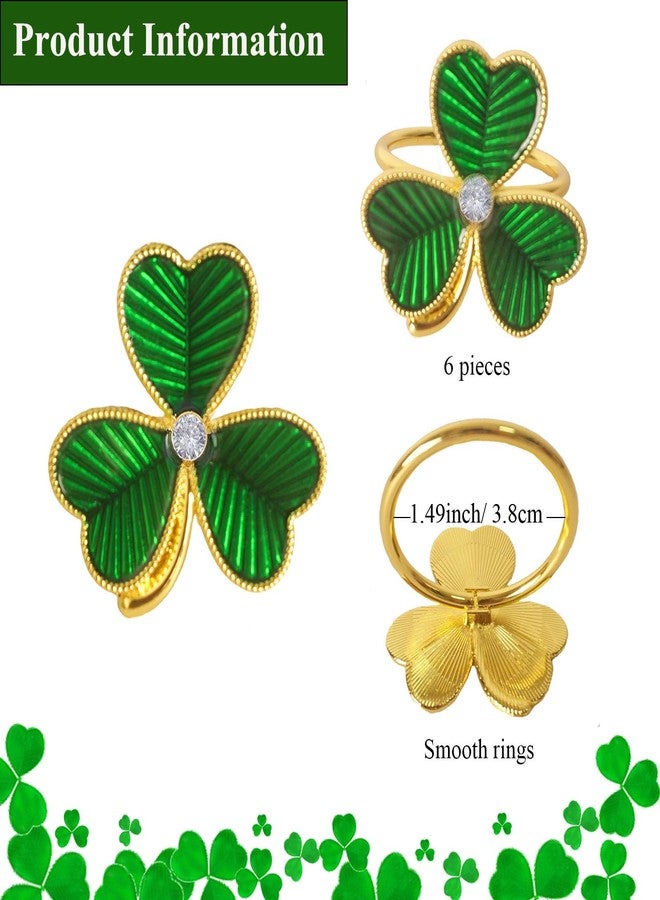 Utalek St. Patrick’s Day Napkin Rings Set of 6 Green Clover Napkin Rings Napkin Holder Rings Metal Shamrock Napkin Rings for Saint Patty's Day Dining Party Banquet Table Decoration - Image 2