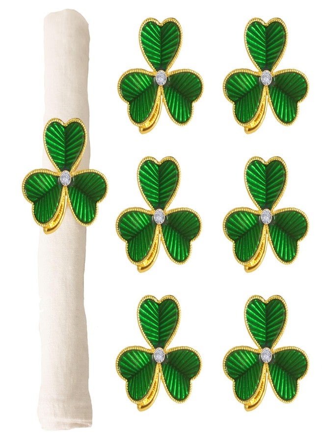 Utalek St. Patrick’s Day Napkin Rings Set of 6 Green Clover Napkin Rings Napkin Holder Rings Metal Shamrock Napkin Rings for Saint Patty's Day Dining Party Banquet Table Decoration - Image 1