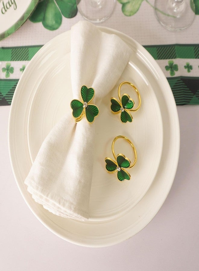 Utalek St. Patrick’s Day Napkin Rings Set of 6 Green Clover Napkin Rings Napkin Holder Rings Metal Shamrock Napkin Rings for Saint Patty's Day Dining Party Banquet Table Decoration - Image 3