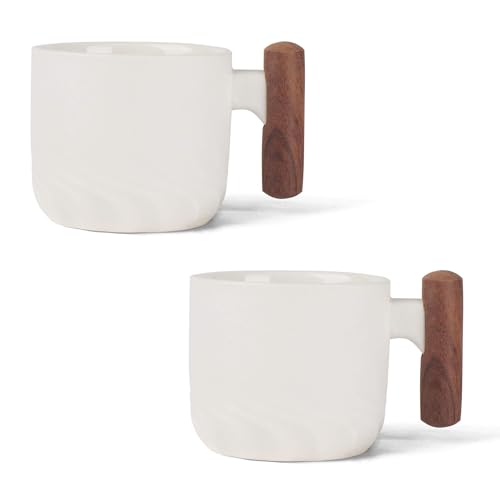 Zurucily Zurucily Porcelain Espresso Cups Set of 2, Small Tea Cups, 2 oz Ceramic Espresso Cups with Wooden Handle  - Image 2