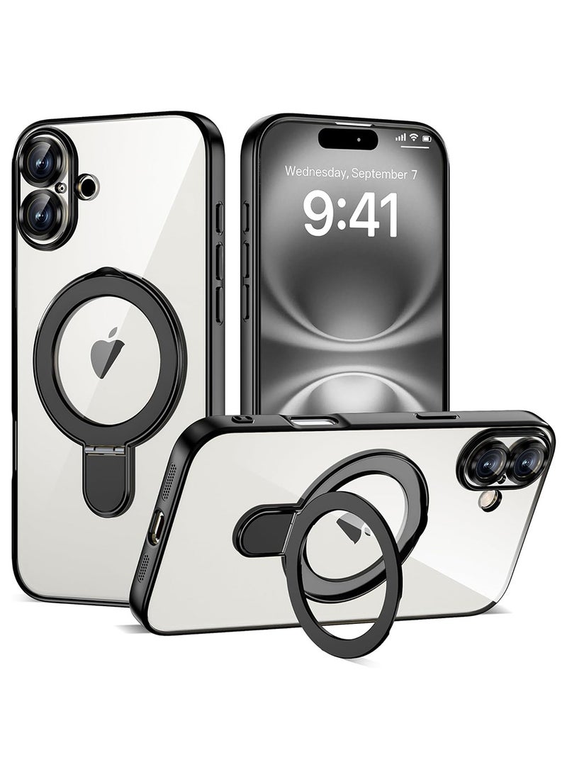 X-level Compatible with iPhone 16 Case with Invisible Magnetic Ring Stand [Compatible with Mag-Safe] [Full Camera Lens Protector] Plating Clear Phone Case for iPhone 16 6.1",Black  - Image 1