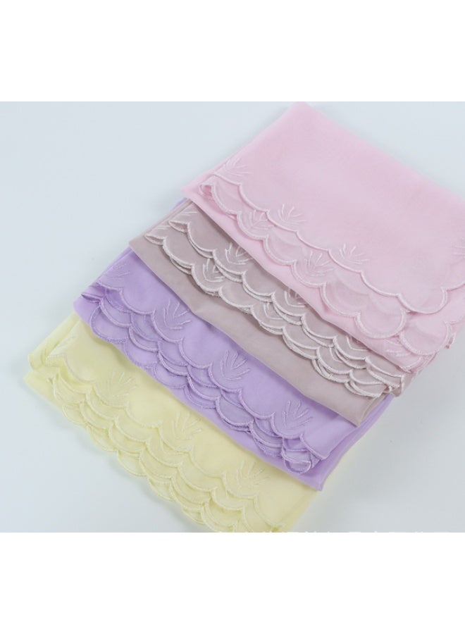 Four Sided Leaf Embroidered Plain Chiffon Square Scarf, Headscarf, Arabic Scarf - Image 3