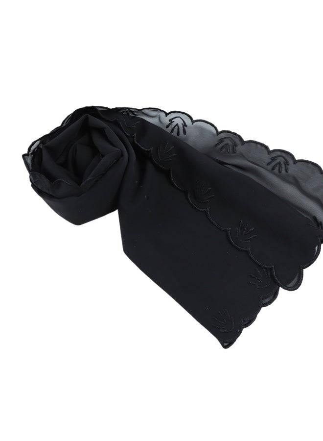 Four Sided Leaf Embroidered Plain Chiffon Square Scarf, Headscarf, Arabic Scarf - Image 1