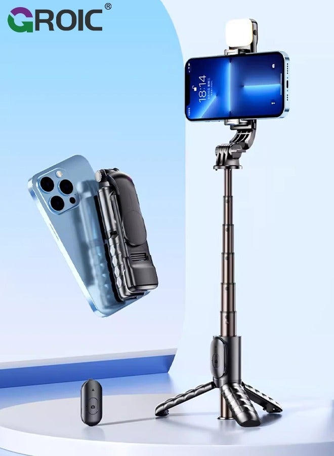 Selfie Stick Tripod, Aluminum Alloy for Cellphone Black Single Bracket Portable Automatic Rotation with Remote Control Taking Family Photos