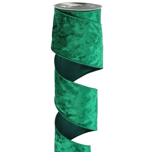 MAYREEL Green Crushed Velvet Ribbon Wired 4 x 10 Yards Extra Wide Christmas Wired Edge Ribbon for Christmas Tree Decorations Gift Wrapping Wreath Tree Topper Bow Making Crafts - Image 1