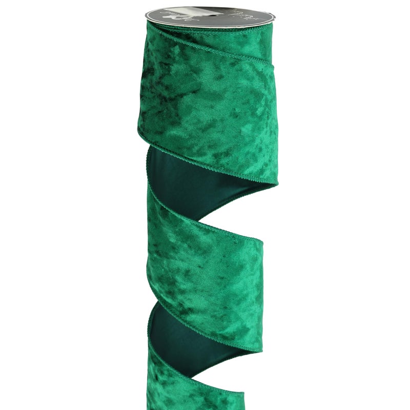 MAYREEL Green Crushed Velvet Ribbon Wired 4 x 10 Yards Extra Wide Christmas Wired Edge Ribbon for Christmas Tree Decorations Gift Wrapping Wreath Tree Topper Bow Making Crafts - Image 2