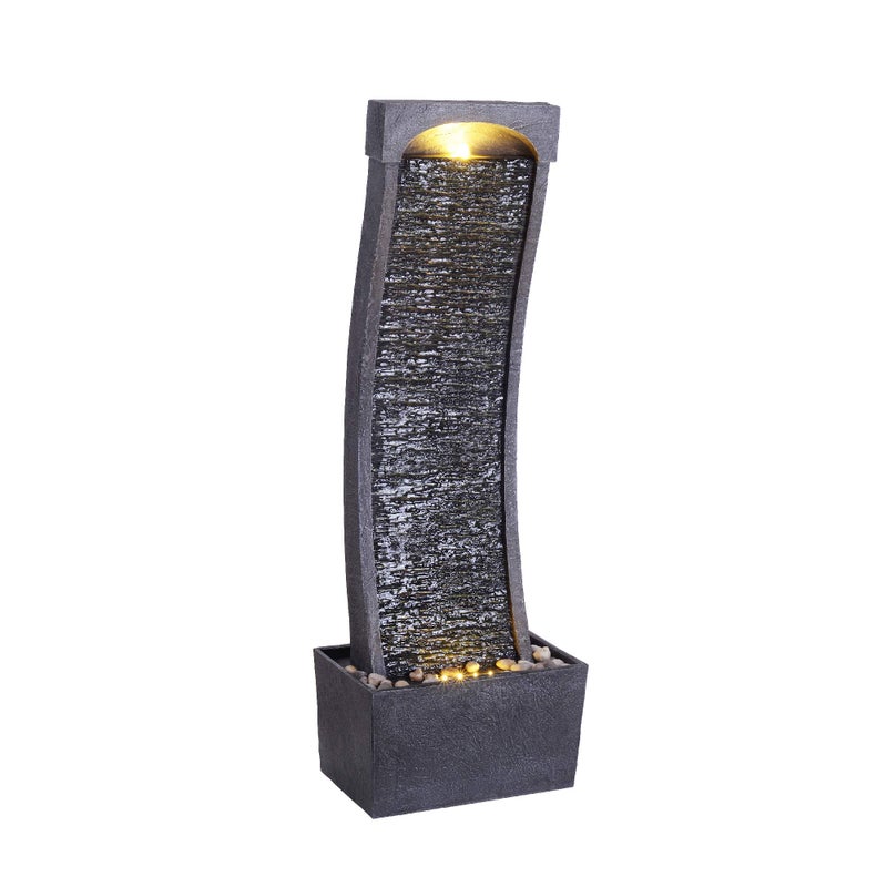 Teamson Home Teamson Home 3858 in Modern Curved Faux Slate Waterfall Fountain for Indoors or Outdoors with LED Light Accents and 198Gallon Pump Black and Stone Gray 