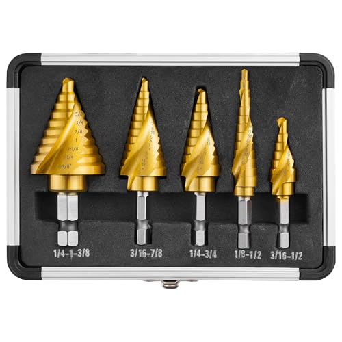 IRONANT Step Drill Bits, 5PCS Spiral Grooved HSS Titanium Step Drill Bit Set, 50 Sizes High Speed Steel Step Bits for Metal with Aluminum Case - Image 1