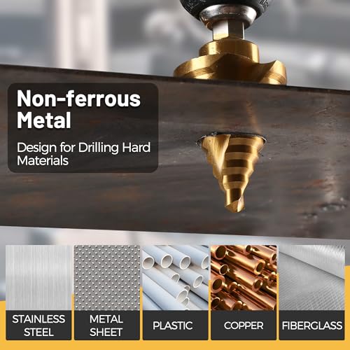 IRONANT Step Drill Bits, 5PCS Spiral Grooved HSS Titanium Step Drill Bit Set, 50 Sizes High Speed Steel Step Bits for Metal with Aluminum Case - Image 3