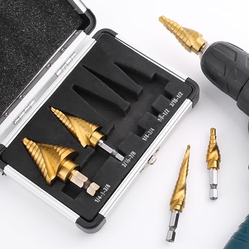 IRONANT Step Drill Bits, 5PCS Spiral Grooved HSS Titanium Step Drill Bit Set, 50 Sizes High Speed Steel Step Bits for Metal with Aluminum Case - Image 5