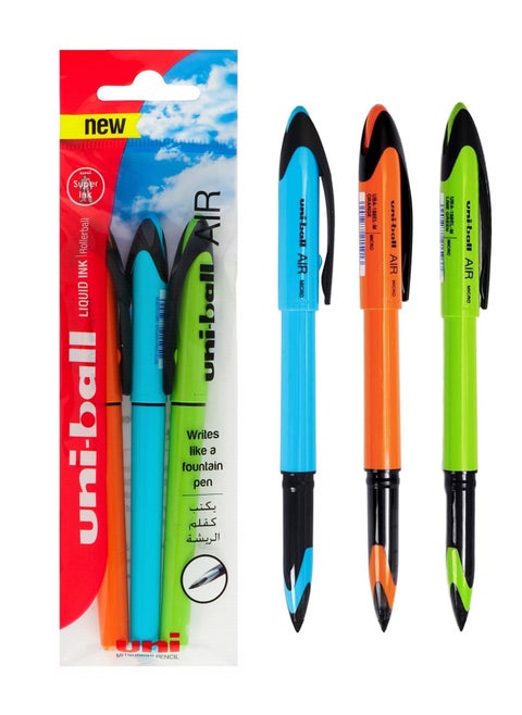 3-Piece Air Micro Roller Pen Blue Ink Assorted Barrel Colours