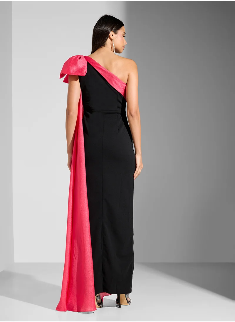Namshi x Contrast Toned Embellished One Shoulder Deess