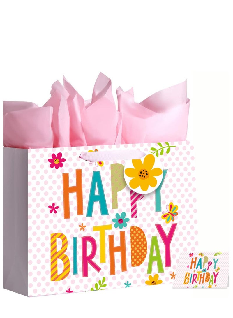 حقيبة هدايا كبيرة بمقاس 13" لعيد الميلاد مع ورق تزيين وبطاقة للفتيات والأطفال والنساء