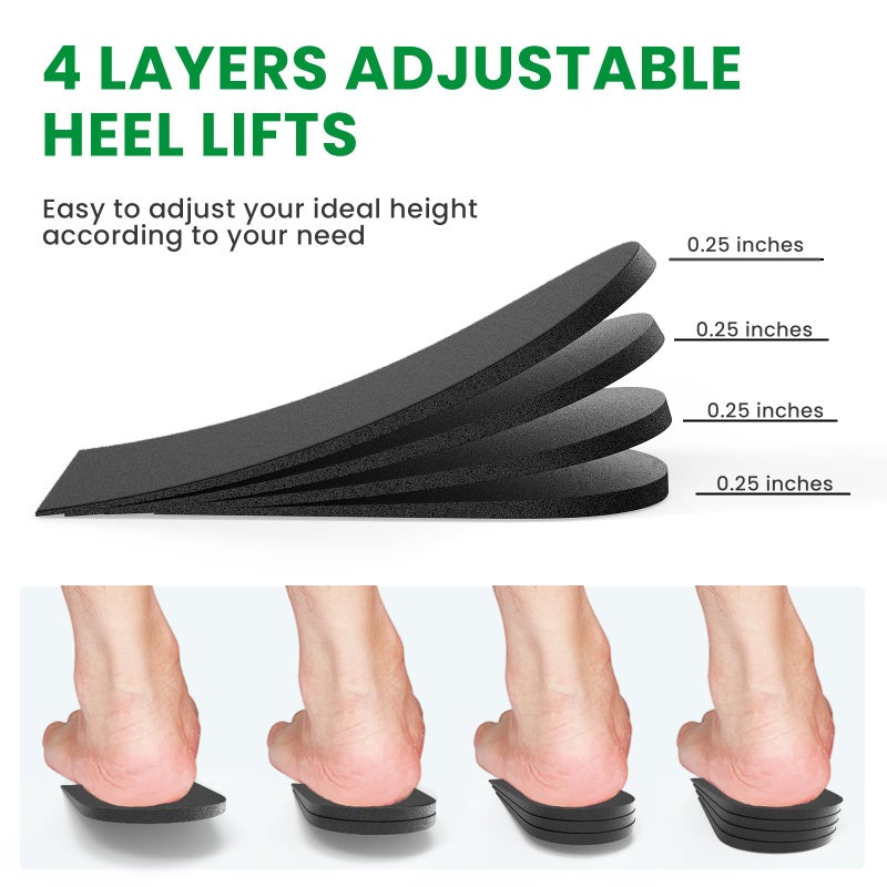 Bukihome Adjustable Heel Lift Inserts for Shoes - Bukihome Orthopedic Shoe Lift for Uneven Legs 4 Layers Height Increase Insole for Heel Pain,Heel Spur,Achilles Tendonitis,Black,Medium(Women 9-11.5/Men 7-9.5) - Image 4
