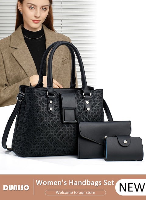 3-in-1 Ladier PU Tote Bag Sets,Fashion Large-Capacity Multiple Compartments Women Satchel Bag with Adjustable shoulder strap,Multipurpose Medium Simple Versatile Handbag,Portable Small Coin Purse,Ideal Teacher Bag,Everyday Tote ,Travel and Shopping