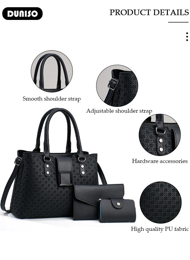 DUNISO 3-in-1 Ladier PU Tote Bag Sets,Fashion Large-Capacity Multiple Compartments Women Satchel Bag with Adjustable shoulder strap,Multipurpose Medium Simple Versatile Handbag,Portable Small Coin Purse,Ideal Teacher Bag,Everyday Tote ,Travel and Shopping - Image 2