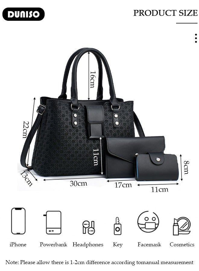 DUNISO 3-in-1 Ladier PU Tote Bag Sets,Fashion Large-Capacity Multiple Compartments Women Satchel Bag with Adjustable shoulder strap,Multipurpose Medium Simple Versatile Handbag,Portable Small Coin Purse,Ideal Teacher Bag,Everyday Tote ,Travel and Shopping - Image 4