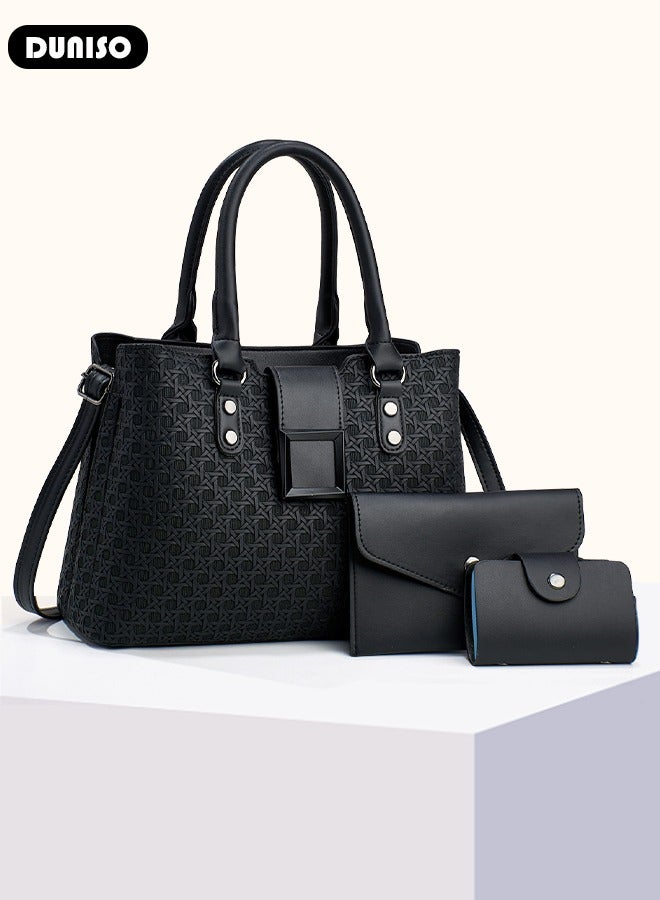 DUNISO 3-in-1 Ladier PU Tote Bag Sets,Fashion Large-Capacity Multiple Compartments Women Satchel Bag with Adjustable shoulder strap,Multipurpose Medium Simple Versatile Handbag,Portable Small Coin Purse,Ideal Teacher Bag,Everyday Tote ,Travel and Shopping - Image 5