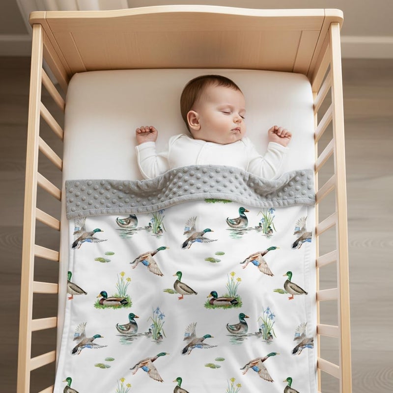 FIGEPO 2 Pack Mallard Duck Baby Blanket (30"X40") for Baby Boys or Girls Soft Breathable Gender Neutral Double Layer Blankets with Dotted Backing and Ducks Printed (Duck 2) - Image 2