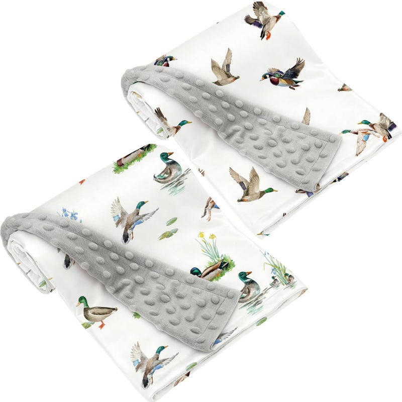 FIGEPO 2 Pack Mallard Duck Baby Blanket (30"X40") for Baby Boys or Girls Soft Breathable Gender Neutral Double Layer Blankets with Dotted Backing and Ducks Printed (Duck 2) - Image 1