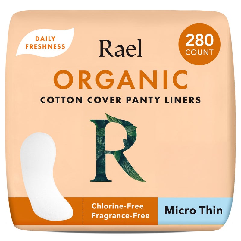 Rael Panty Liners for Women, Organic Cotton Cover - Daily Pantiliners, Light Absorbency, Unscented, Chlorine Free (Micro Thin, 280 Count) - Image 1