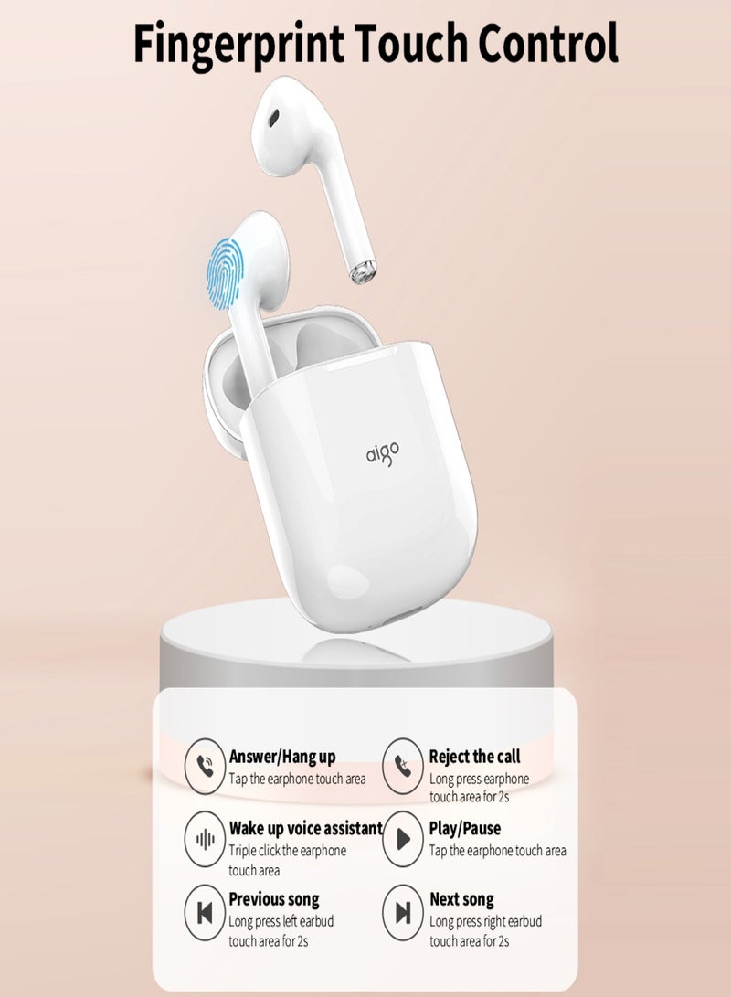 aigo T18 True Wireless BT Headphones Semi-in-ear Sports Earbuds BT5.1 Chip 13mm Moving Coil Unit Intelligent Touch Control White - Image 5