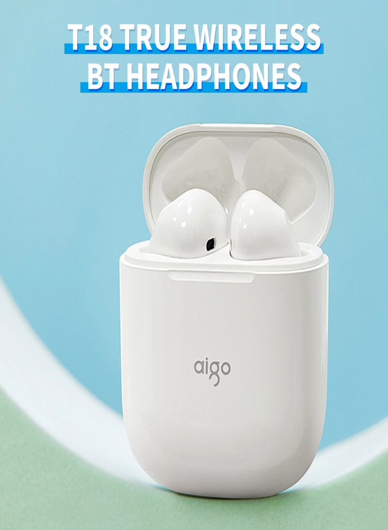 aigo T18 True Wireless BT Headphones Semi-in-ear Sports Earbuds BT5.1 Chip 13mm Moving Coil Unit Intelligent Touch Control White - Image 2