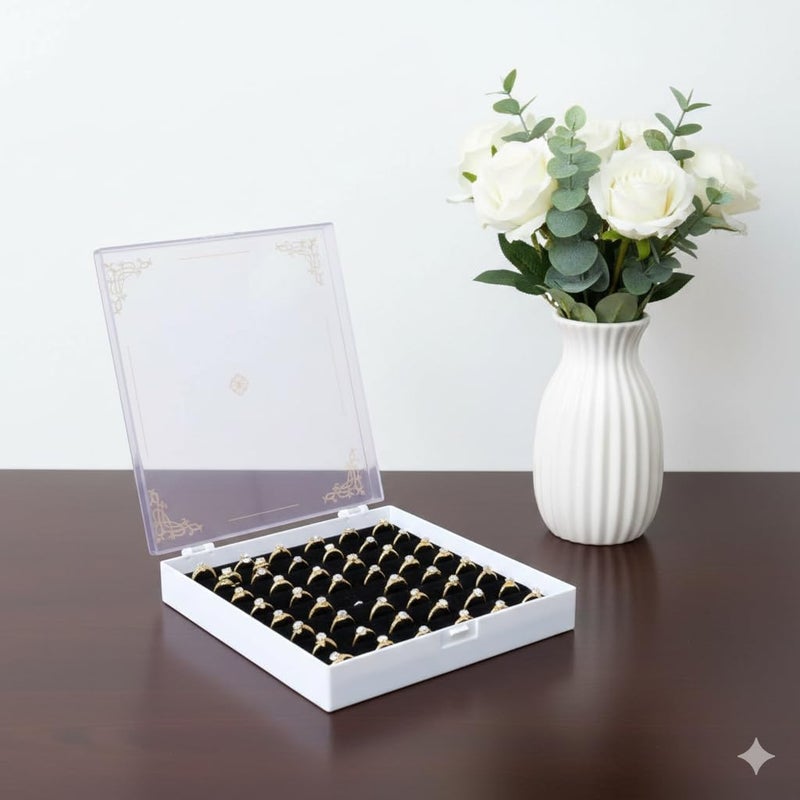 DOOR STEP SHOPPING 48 Ring Arcylic Jewellery Velvet Storage Box (Black) (7 * 8 Inch Box) - Image 5