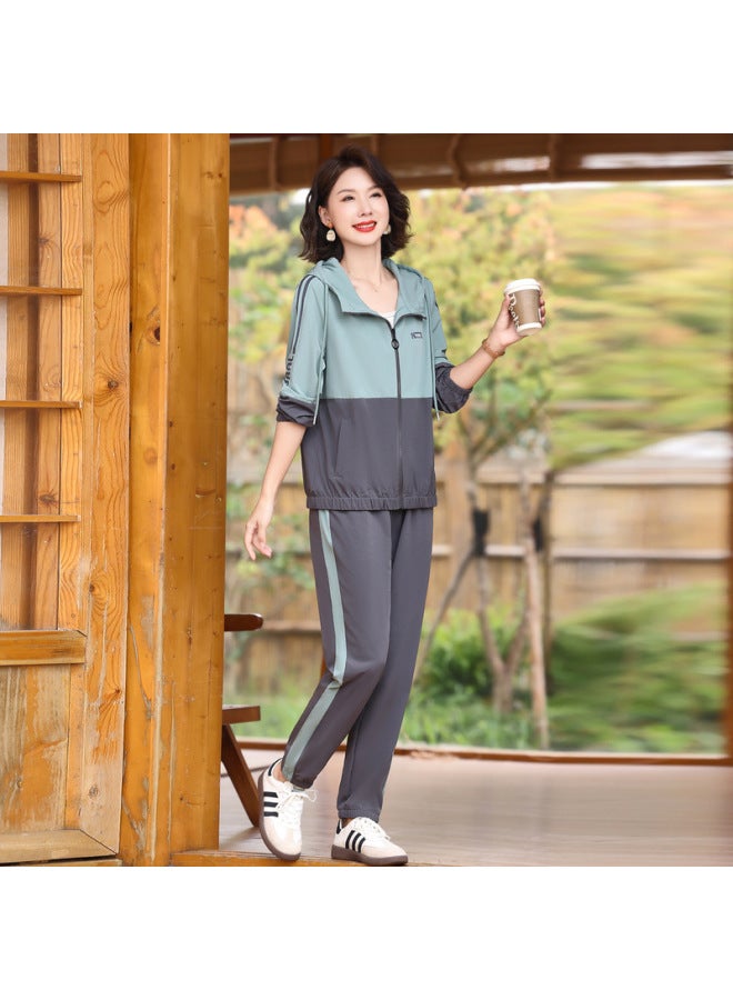 Middle-aged And Elderly Sportswear Women's Jacket Suit 2024 Mother Autumn Windbreaker Coat Plus Size Casual Two-piece Set 