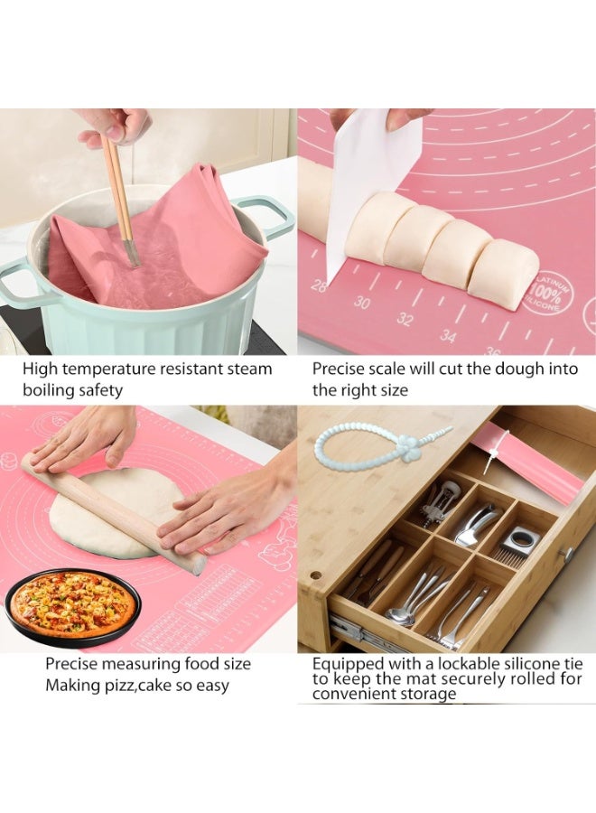 هابي هوم حصيرة معجنات سيليكون كبيرة غير لاصقة قابلة لإعادة الاستخدام بمقياس 43 × 35 وأبعاد إجمالية 50 × 40 سم - حصيرة سيليكون آمنة للاستخدام في الطعام للعجين والمعجنات والبيتزا غير قابلة للانزلاق مع قياسات دقيقة لركوب العجين وحماية السطح مقاومة للحرارة حصيرة سيليكون سميكة صالحة للاستخدام في الطعام للبيتزا والمخبوزات والفطائر يمكن استخدامها كبطانة للفرن أو حصيرة لف العجين (وردي) - Image 5