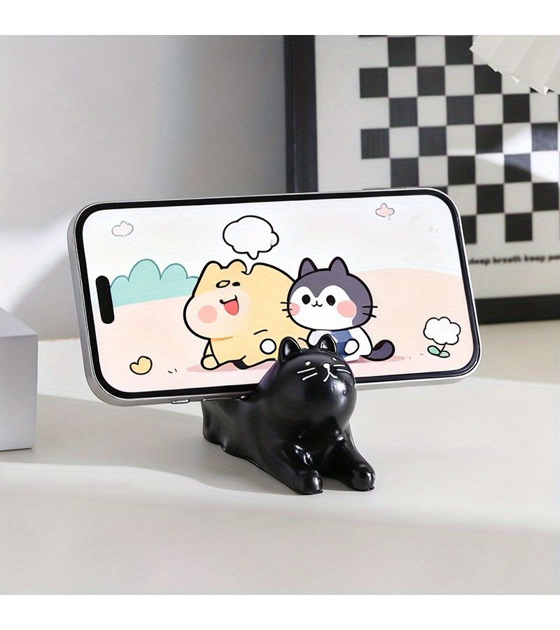 Creamy White Stretching Cat Phone Stand Desktop Decoration Creative Practical - Image 4