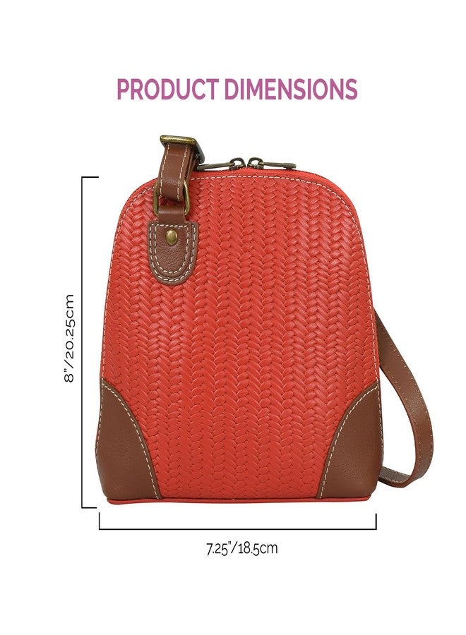 Anna by Anuschka Heritage Collection Women's Genuine Leather Small Multi-Compartment Zip-Around Organiser - Herringbone Embossed Red - Image 5