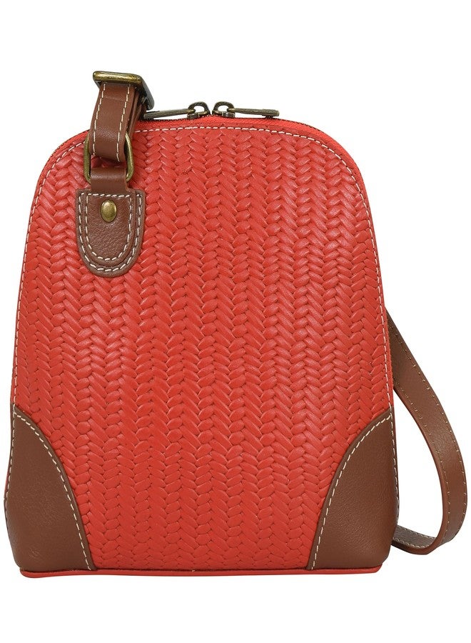 Anna by Anuschka Heritage Collection Women's Genuine Leather Small Multi-Compartment Zip-Around Organiser - Herringbone Embossed Red - Image 1