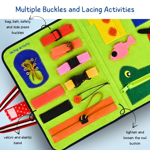 Seraphina New Life Skills Busy Board | Activity Binder Interactive Sensory Educational Toy for Toddlers |Fine Motor Skills | Zipper Buckle Button Lace | Felt Book | Gift for 1+ Boy & Girl - Image 2