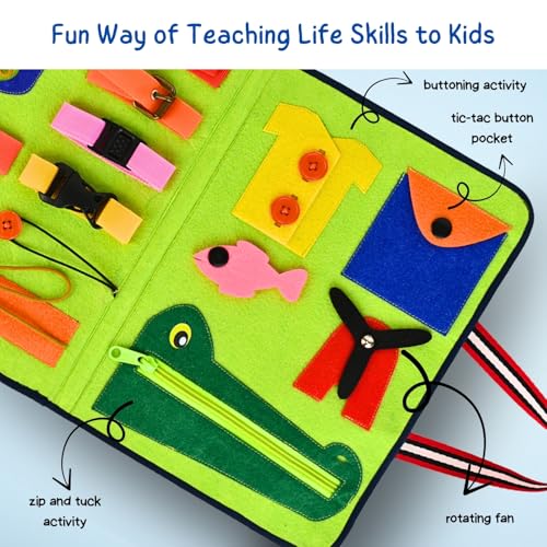 Seraphina New Life Skills Busy Board | Activity Binder Interactive Sensory Educational Toy for Toddlers |Fine Motor Skills | Zipper Buckle Button Lace | Felt Book | Gift for 1+ Boy & Girl - Image 4