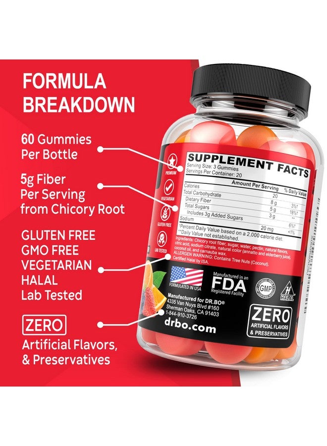 dr.bo Fiber Gummies for Adults & Kids - Tasty Gummy Prebiotic Fiber Supplement, Max Digestive Gut Health Supplements for Women & Men - Daily Cleanse High Chicory Root Inulin Prebiotics - 60 Chewable Gummies - Image 5