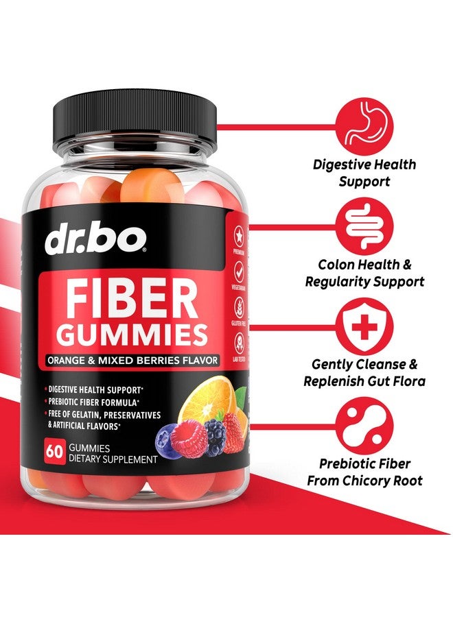 dr.bo Fiber Gummies for Adults & Kids - Tasty Gummy Prebiotic Fiber Supplement, Max Digestive Gut Health Supplements for Women & Men - Daily Cleanse High Chicory Root Inulin Prebiotics - 60 Chewable Gummies - Image 2