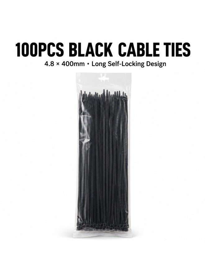 100PCS Black Nylon Cable Ties 4.8 × 400mm, Extra Long Heavy-Duty Self-Locking Zip Ties for Cable Management, Home, Workshop, Garden and Installation Use - Image 3