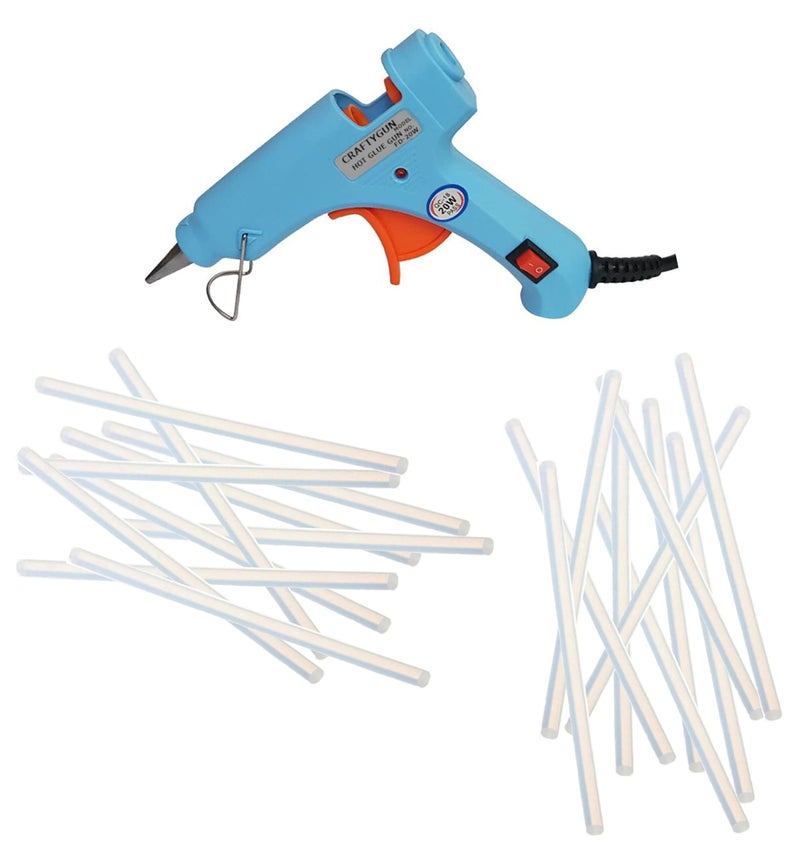 CRAFTYGUN SKY BLUE MINI 20 WATT HOT MELT GLUE GUN WITH 20 HOT GLUE STICKS - Image 1