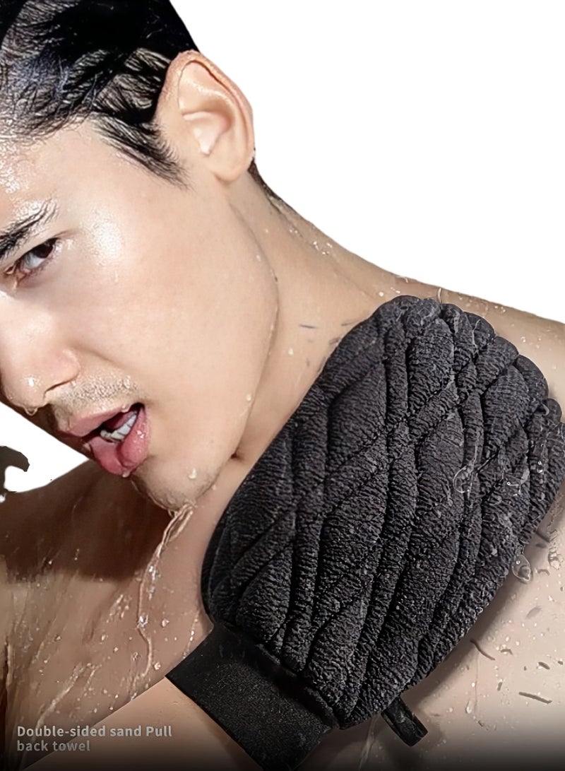 3 Pcs Exfoliating Back Scrubberand Exfoliating Glove and Shower Loofah Set,3D diamond-shaped coarse sand, specially designed for men, deep cleaning Thickened and upgraded, Body Scrub Portable Shower Towel, Adult Washing and Cleaning Exfoliating Towel (Gray)  - Image 2