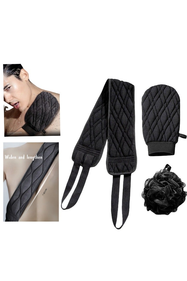 3 Pcs Exfoliating Back Scrubberand Exfoliating Glove and Shower Loofah Set,3D diamond-shaped coarse sand, specially designed for men, deep cleaning Thickened and upgraded, Body Scrub Portable Shower Towel, Adult Washing and Cleaning Exfoliating Towel (Gray)  - Image 1