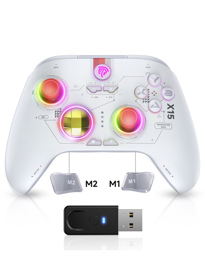 EasySMX Professional Gamepad EasySMX X15 PC Controller - Enhanced Bluetooth Controller with Hall Joysticks/Hall Triggers/RGB Lighting - No Stick Drift, No Dead Zone - Work for PC, Android, Steam and Switch 1000mAh Battery 20 Hours Battery Life Customizable Back Keys One-Button Wake-Up Function Turbo Function 3 Adjustable Vibration Levels - Image 1