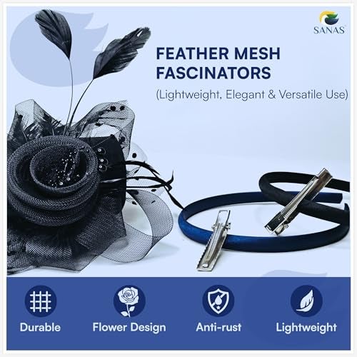 Sanas Fancy Hair Accessories For Women (2Pcs) Fascinators For Girls Dual-Use Clip & Headband For Women Stylish Head Band With Clips Viral Hair Band Elegant Feather Designer Headband (2Pcs) (Black & Blue) - Image 4