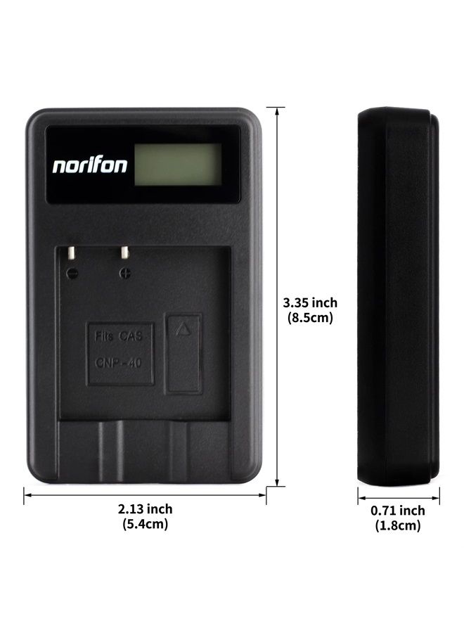Norifon شاحن USB LCD NP-40 لكاميرات كاسيو إكزليم EX-FC100، EX-FC150، EX-Z400، إكزليم زوم EX-Z100، EX-Z1000، EX-Z1050، EX-Z1080، EX-Z1200، EX-Z200، EX-Z300، EX-Z40، EX-Z450، EX-Z50 والمزيد - Image 2