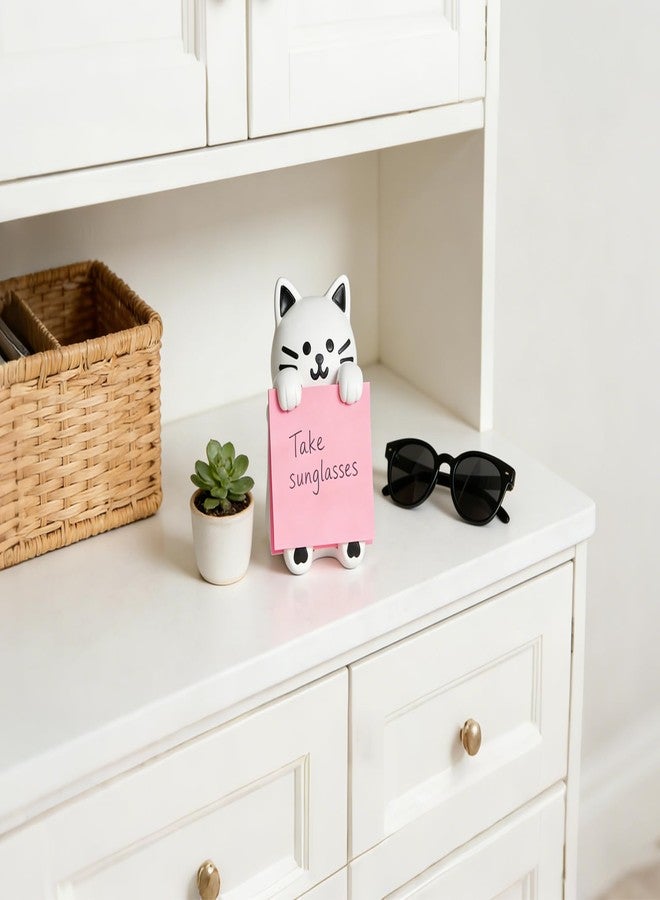 HORTIX Cat Sticky Note Holder for Desk - Doodle-Friendly Resin Dispenser for Office & Home, Holds 3" x 3" Sticky Notes - Image 3